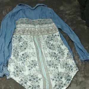 Patterned-back chambray shirt